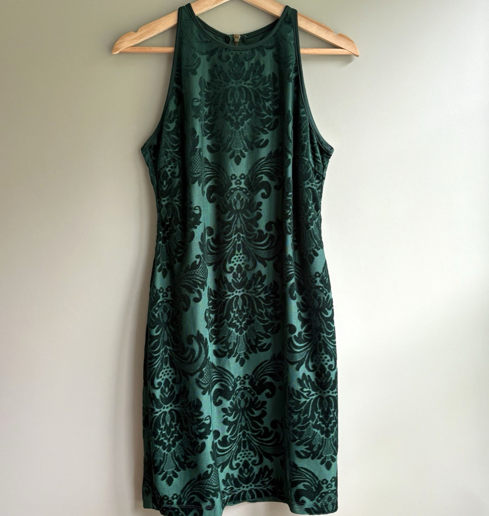 B Darlin Emerald Green Burnout Velvet Damask Sleeveless Cocktail‎ Mini Dress